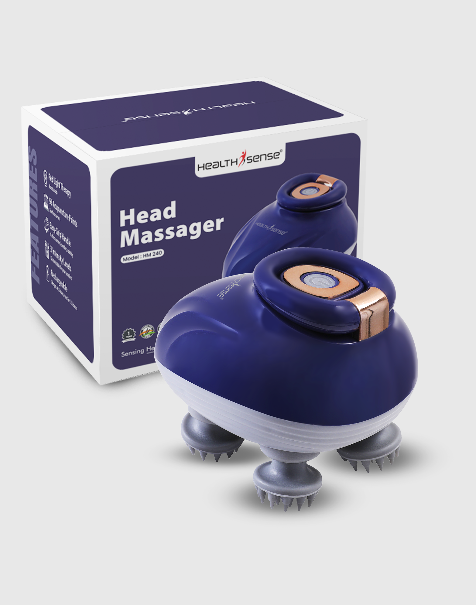 HM 240 HealthSense Rechargeable Scalp Massager with Red Light Therapy, 96 Acupressure Points, and 3 Speed Modes for Hair Growth & Relaxation