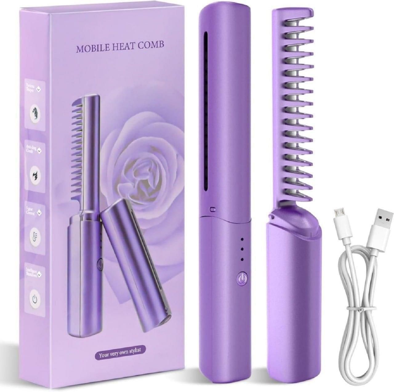 Cordless Mini Hair Straightener – Rechargeable & Portable Hot Comb
