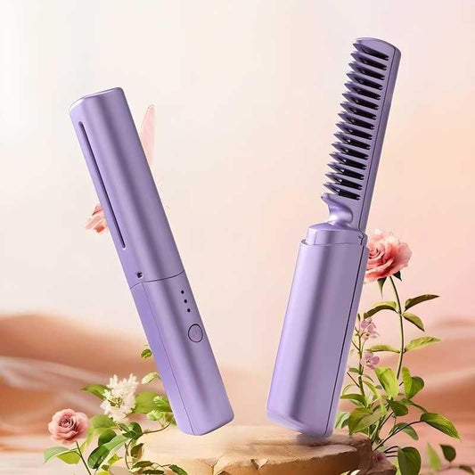 Cordless Mini Hair Straightener – Rechargeable & Portable Hot Comb