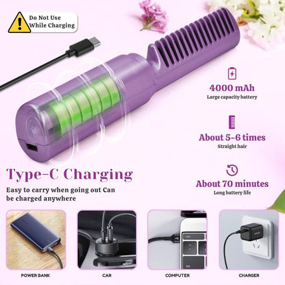 Cordless Mini Hair Straightener – Rechargeable & Portable Hot Comb